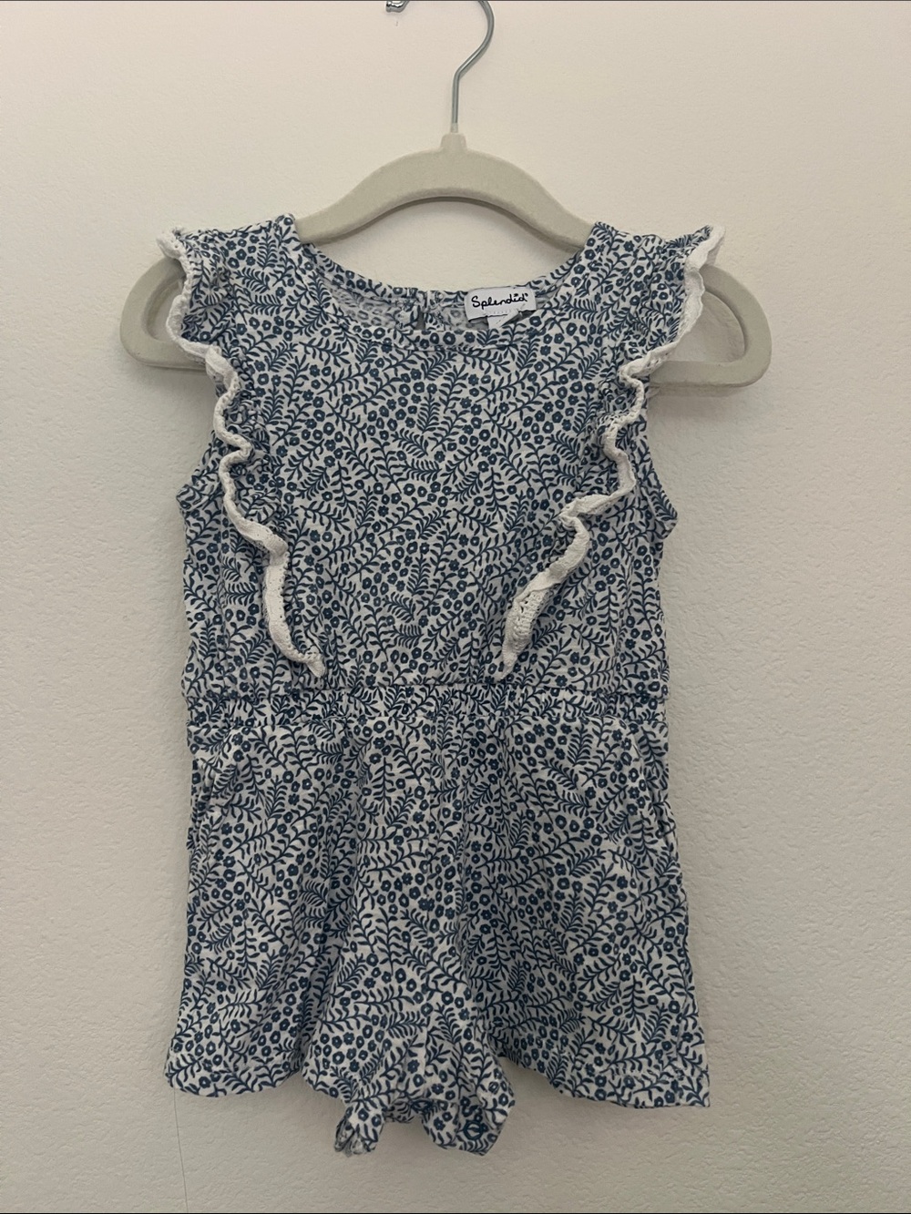Splendid Blue Floral Ruffle Romper for Kids
